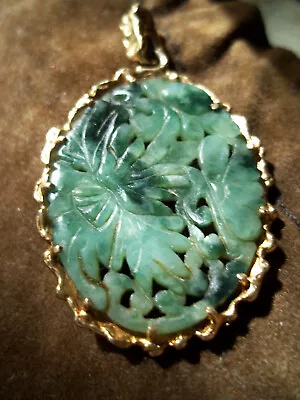 Jadeite Jade Victorian Pendant Antique 53mm  Medallion Gold Color Chinese Vintag • $2000