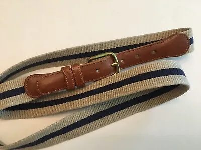 Coach 42 Natural Linen & Brown Leather Belt 3830 Tan Navy Summer Preppy Trad Ivy • $37.30