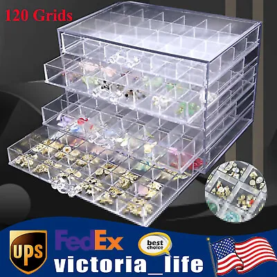 120 Grids Nail Art Storage Box Rhinestones Beads Plastic Display Box Container • $22