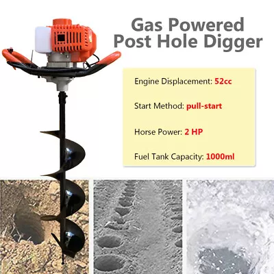 Gas Powered Post Hole Digger With Earth Auger Drill Bit 8  52CC 2HP For Fence US • $175