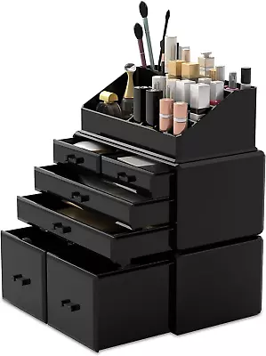 READAEER Makeup Organizer 3 Pieces Cosmetic Storage Case With 6 Drawers (Black) • $43.99