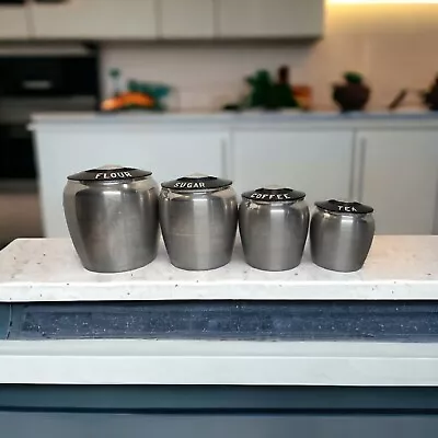 Vintage Kromex Aluminum Canister Set Of 4 Flour Sugar Coffee & Tea • $45.99