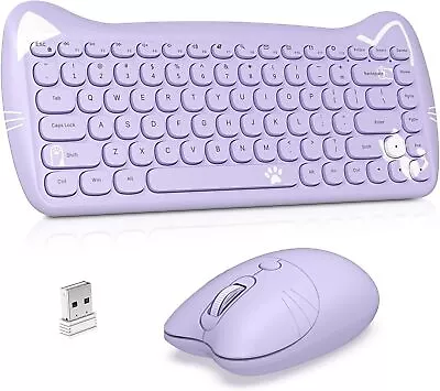 2.4Ghz Cute Wireless Keyboard And Mouse Set Retro Mini For Mac PC Desktop Laptop • £9.99