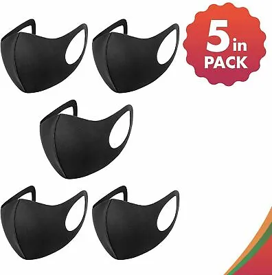 £2.99 • Buy 5 Face Mask Black Reusable Washable Breathable Dust Mouth Cover CHEAP UK