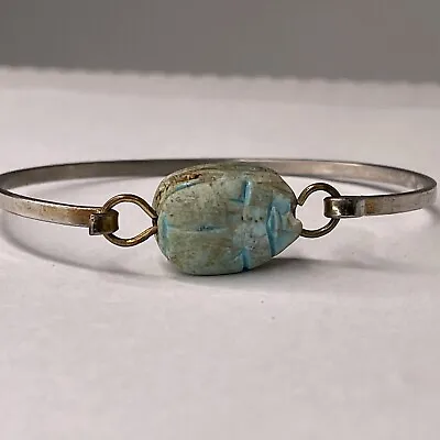 Vintage Turquoise Blue Scarab Stone Egyptian Revival  Bracelet • $12.99