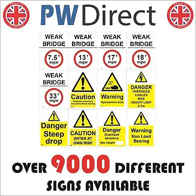 £8.45 • Buy Weak Bridge Signs Machinery Skin Burn Damger  Steep Drop Weight Overhead G341BP