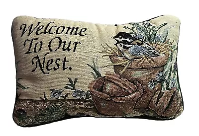 Vintage  Welcome To Our Nest  Bird Tapestry Throw Pillow Spring Easter • $25