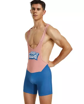 Mens X Large Tauwell Pink & Blue Lycra Cycle Wrestling Singlet Bodysuit Gay UK • £18.95