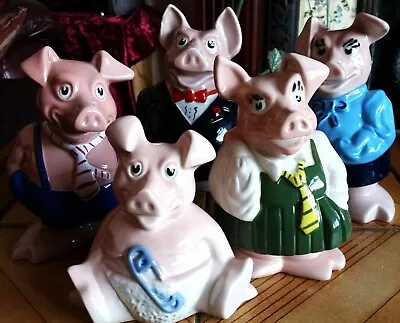 WADE NATWEST Full  Set Of 5 Pig Piggy Banks With Original Stoppers Exc Condition • £26