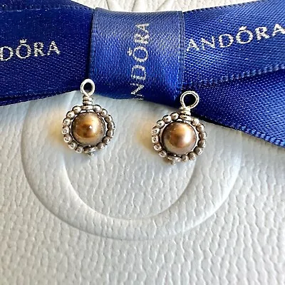 Authentic Pandora Silver Coffee Brown Pearl Beaded Compose Earrings #290618 • £58.31