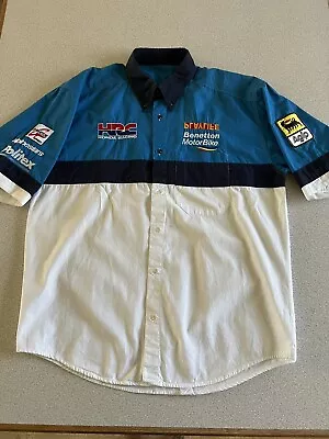 Vintage Honda Racing Motorcycle Pit Crew Button Up Shirt Size L • $43.62