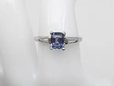 Vintage 1930s $4K 1ct Natural NO HEAT Ceylon Blue Sapphire Diamond Platinum Ring • $777