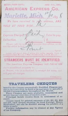 American Express Co. Marlette MI 1898 Package Notification Postcard - Michigan • $9.99
