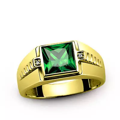 Men's Ring 10K Gold With Green Emerald And Natural Diamonds • $639