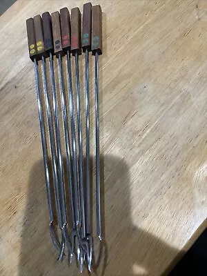 8 Vintage MCM Danish Modern Teak Stainless Steel Fondue Forks Japan • $10