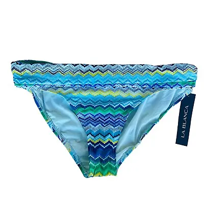 La Blanca Bikini Swim Bottom Size 12 Chevron Stripes Fold Over Waist • $14.59