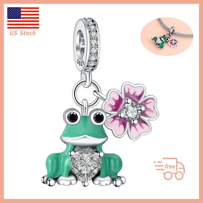 Real 925 Sterling Silver Charm For Bracelet Frog & Flower Dangle Charm • $19.99