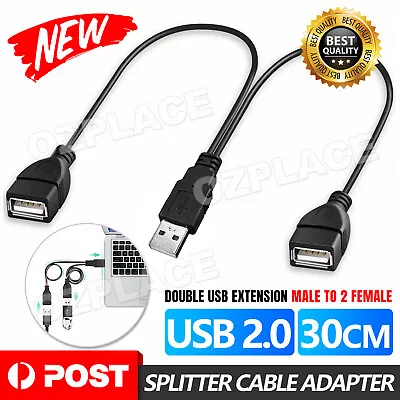 USB 2.0 Male To 2 Dual USB Female Power Adapter Y Splitter Cable Cord Connector • $4.95