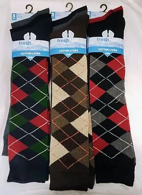 Mens Thermal Knee High Argyle Design Socks UK Size 6-11 Warm Christmas Long Sock • $19.57
