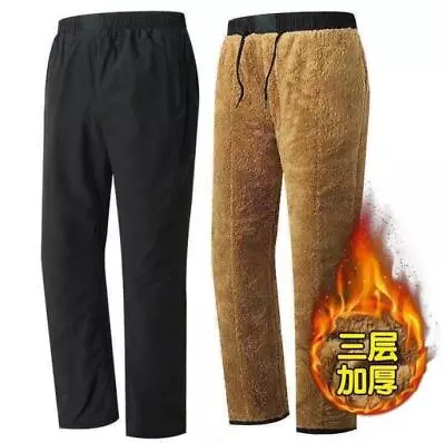 New Men's Winter Casual Warm Pants Middle Aged Dad Thick Fleece Trousers Fashion • $26.50