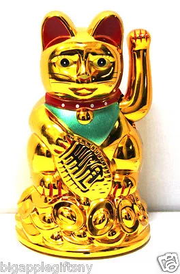 Feng Shui GOLD BECKONING CAT Wealth Lucky Waving Kitty Maneki Neko 4  Tall • $8.95