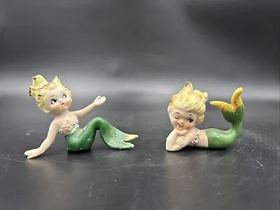 2 Vintage Bradley Mermaid Bisque Ceramic Blonde Winking • $189.99