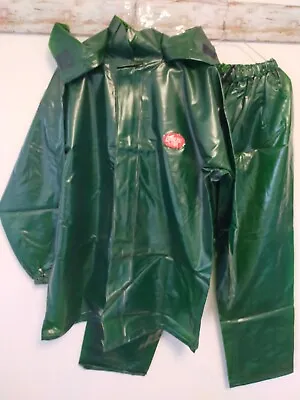 Gloss Green Soft Vinyl PVC Rainsuit Wear Hooded Jacket Pants Bike Fish Sport Set • $35