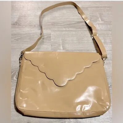 Lauren Merkin Beige Camel Faux Leather Scalloped Laptop Bag • $25