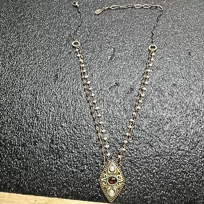 MICHAL GOLAN Double Strand Garnet & Freshwater Pearl Beaded Pendant Necklace • $49