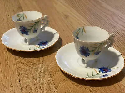 Antique Small Hand Painted 3 Footed Tea Cup And Saucer Set Of 2 Japan • $0.99