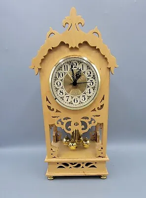 Vintage 12  Handmade Wooden Wood Laser Cut Anniversary Mantel Clock Unfinished  • $22.48