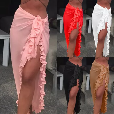 £8.99 • Buy Women Bikini Cover Up Swimwear Dress Lady Beach Wrap Sheer Skirt Ruffles Sarong