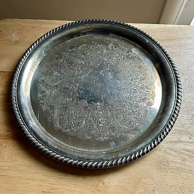 Vintage WM. Rogers Silver Plate 12  Round Serving Platter Tray Engraved Flowers • $16.50