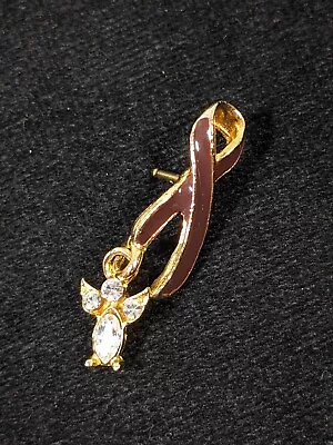 Vintage Brown Ribbon Awareness Rhinestone Angel Charm Pin Brooch • $6.99