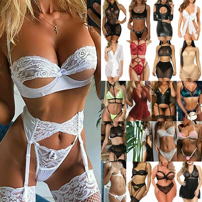 $10.97 • Buy Women Sexy Lingerie Babydoll Lace Underwear Bra Thong Garter Belt Nightwear Sets