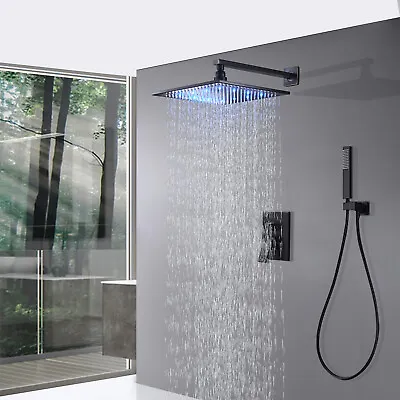 $121 • Buy Black Shower Faucet Set Rainfall Shower Head Combo W/ Mixer Valve Kit Wall Mount