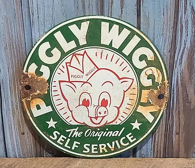 Vintage PIGGLY WIGGLY Porcelain Metal Market / Grocery Store Display Sign PIG • $9.95