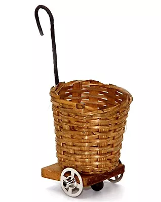 Wicker Shopping Trolley Basket On Metal Wheels Dolls House Miniature 1:12 Scale • $5.38