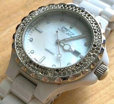 $53.99 • Buy Daniel Steiger Mens MOP White Ceramic Swiss Analog Quartz Watch~Date~New Battery