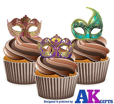 PRECUT Masquerade Ball Vintage Masks 12 Edible Cupcake Topper Party Decorations  • £3.99