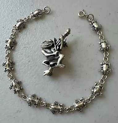 Vintage Sterling Silver FROG Jewelry Lot - Bracelet & Brooch - 2 Pieces • $35