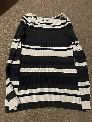 Ladies Women’s Striped Green Thin Jumper/ Top Apricot Size 14 • £8