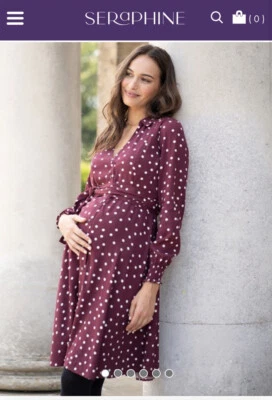 £23.50 • Buy Seraphine Burgundy Polkadot Shirt Dress Maternity Nursing Dress Size 14