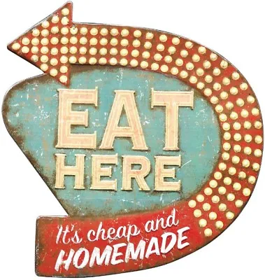 $28.60 • Buy Retro Diner Kitchen Sign Plaque,  Eat Here  Vintage Old Fashioned Tin Wall Art