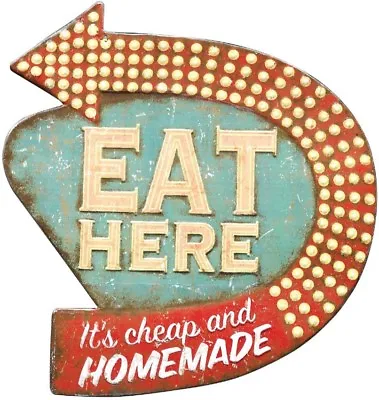 Retro Diner Kitchen Sign Plaque  Eat Here  Vintage Old Fashioned Tin Wall Art • $34.60