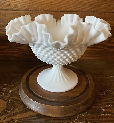 Large Vintage Ruffled Edge Hobnail Milk Glass Footed Fruit Bowl • $15