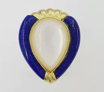 Vintage Mabe Mother Of Pearl & Lapis 14k Yellow Gold Statement Ring 5.2 Grams • $295
