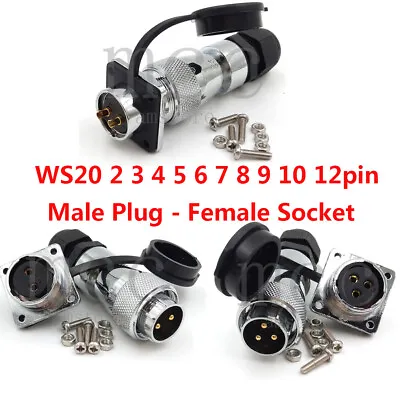 WS20 2-12 Pin Waterproof IP67 Wire Connector Plug CNC Power Cable Connector • $8.91