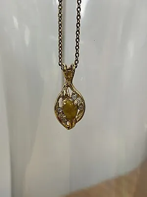 Vintage Citrine And Cubic Zirconia Pendant Necklace • $15