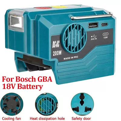 Power Supply Inverter For Bosch GBA 18V Battery To AC 220V 200W W/Light Portable • £41.20